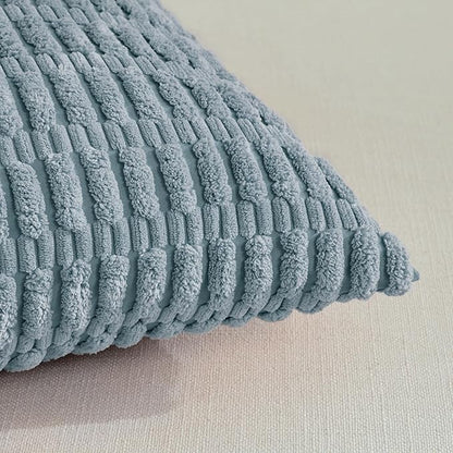 Fancy Homi 1 Pack Boho Light Blue Decorative Throw Pillow Covers 14x24 Inch for Couch Bed Sofa, Rustic Modern Farmhouse Home Decor, Soft Plush Corduroy Cute Rectangle Cushion Case 35x60 cm