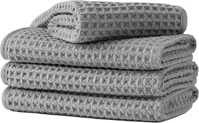 Microfiber Waffle Face Towels, 4 Pieces, Fast Drying, Lint Free 430 GSM