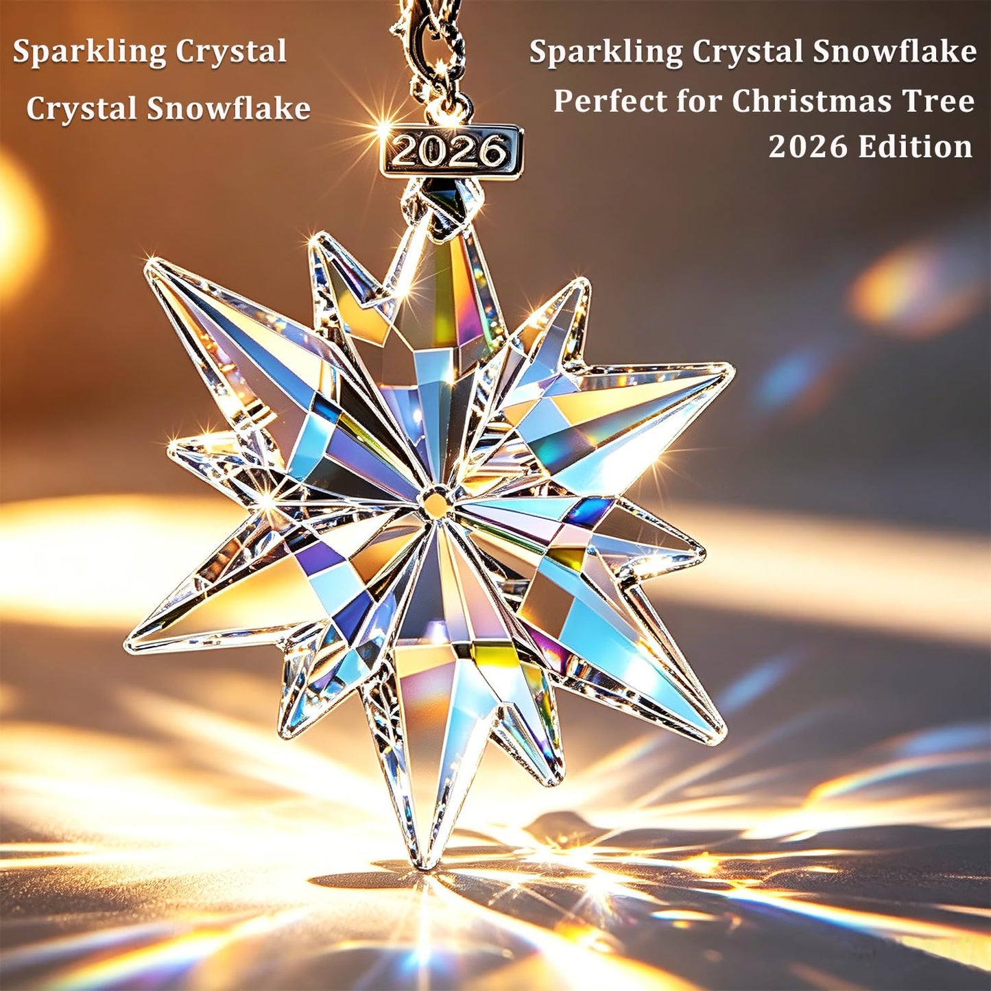 2026 Annual Christmas Ornaments Crystal Snowflake Star, Sparkly Crystal Ornament for Christmas Tree, Beautiful Ornaments for Women Girls