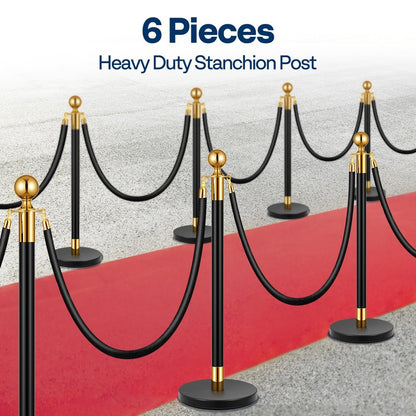 VIVOHOME Stanchions and Velvet Ropes 6PCS, Water-Fillable Base with Iron Post, 5 Feet Velvet Ropes and Posts, Crowd Control Barriers, Red Carpet Runner Poles for Party Supplies