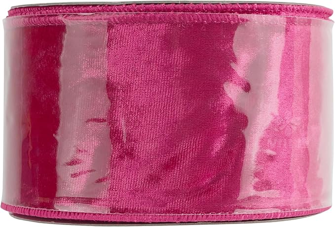 MEEDEE Fuchsia Velvet Ribbon 2.5 inch Thick Velvet Wired Edge 10 Yards Two Tone Ribbon for Christmas Tree, Gift Wrapping, Garland, Wreaths, Bows Making, Crafts Supply