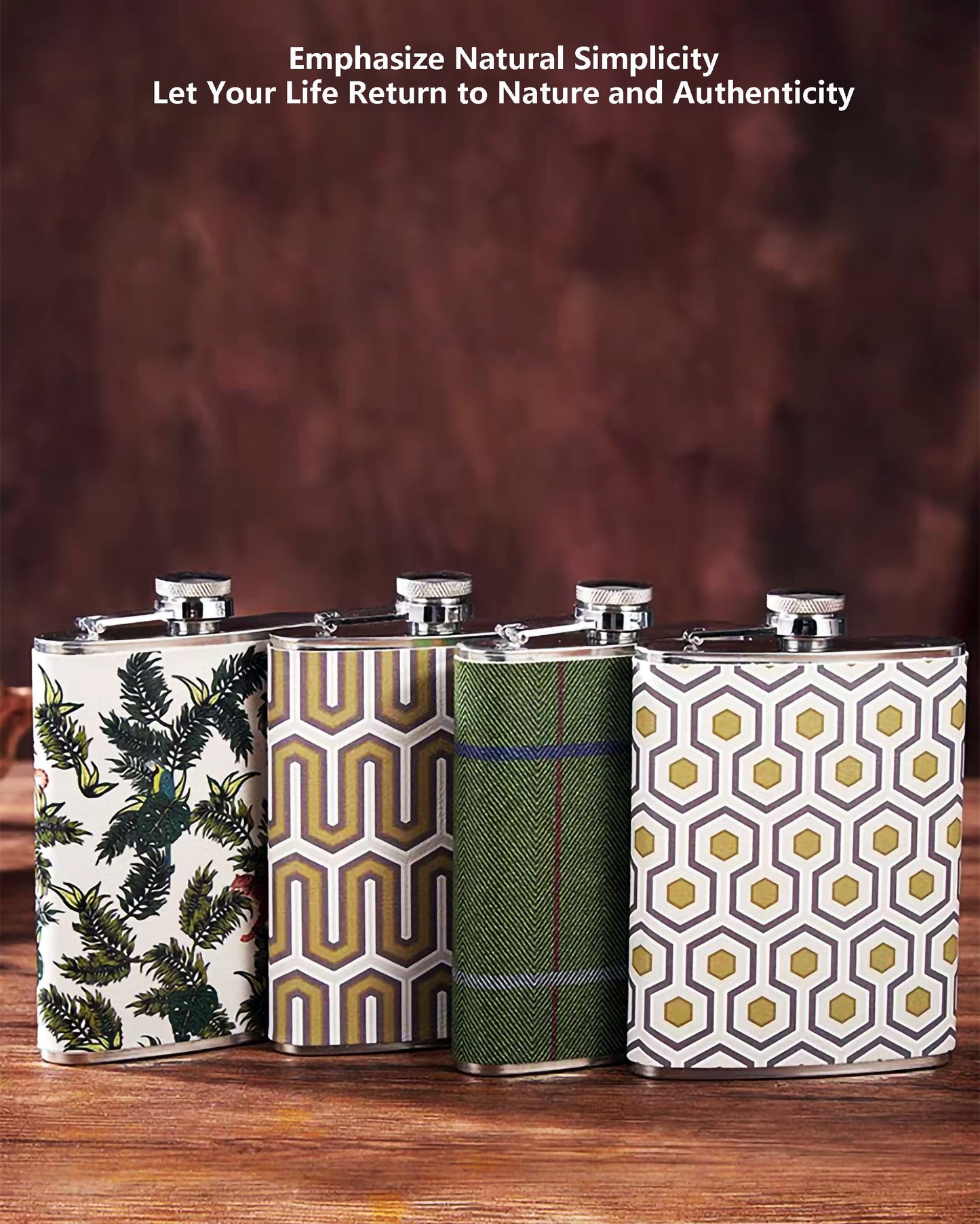 Luxury 8 Ounce Stainless Steel Hip Flask Gift Set with 2 Shot Glasses and Funnel Leather-Printed Cover (Denim Fabric Pattern)