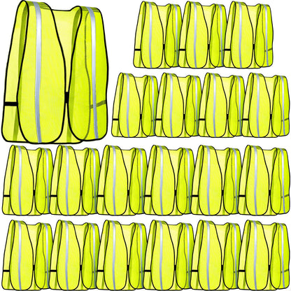 Jecery 20 Packs High Visibility Vest Safety Reflective Hi Visibility Mesh Vest Lightweight Neon Universal Size for Men Work Outdoor (M)