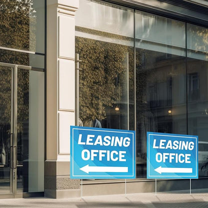 Ripeng 3 Pcs Leasing Double Sided Yard Signs with Arrow 16 x 12 Inch Yard Signs with Stakes for Outdoor Office Retail Store Restaurant Bar Hotel(Leasing Office)