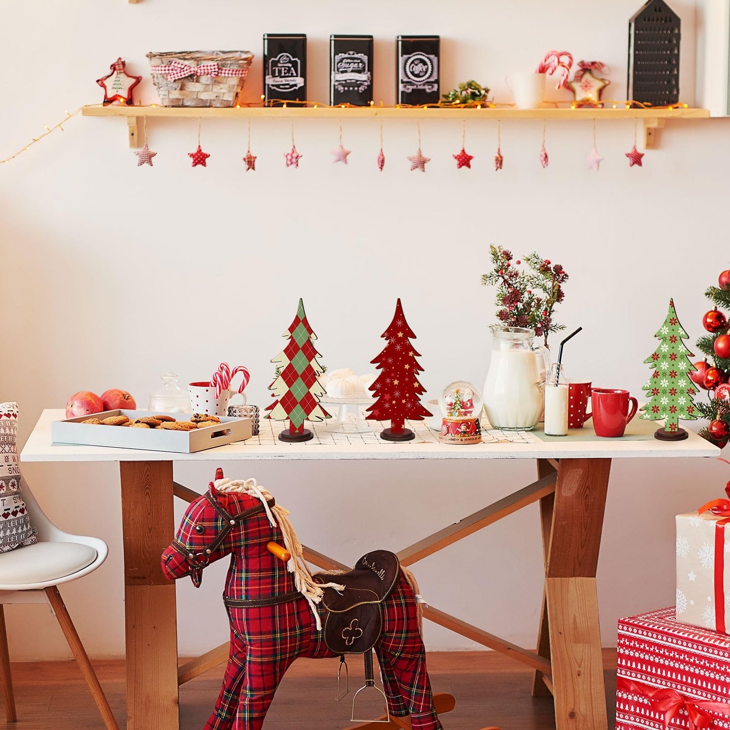 Pigort Christmas Decorations – Rustic Wooden Christmas Tree Table Decor, Freestanding Xmas Centerpiece for Home & Shelf, Winter Tiered Tray Decorative (3)