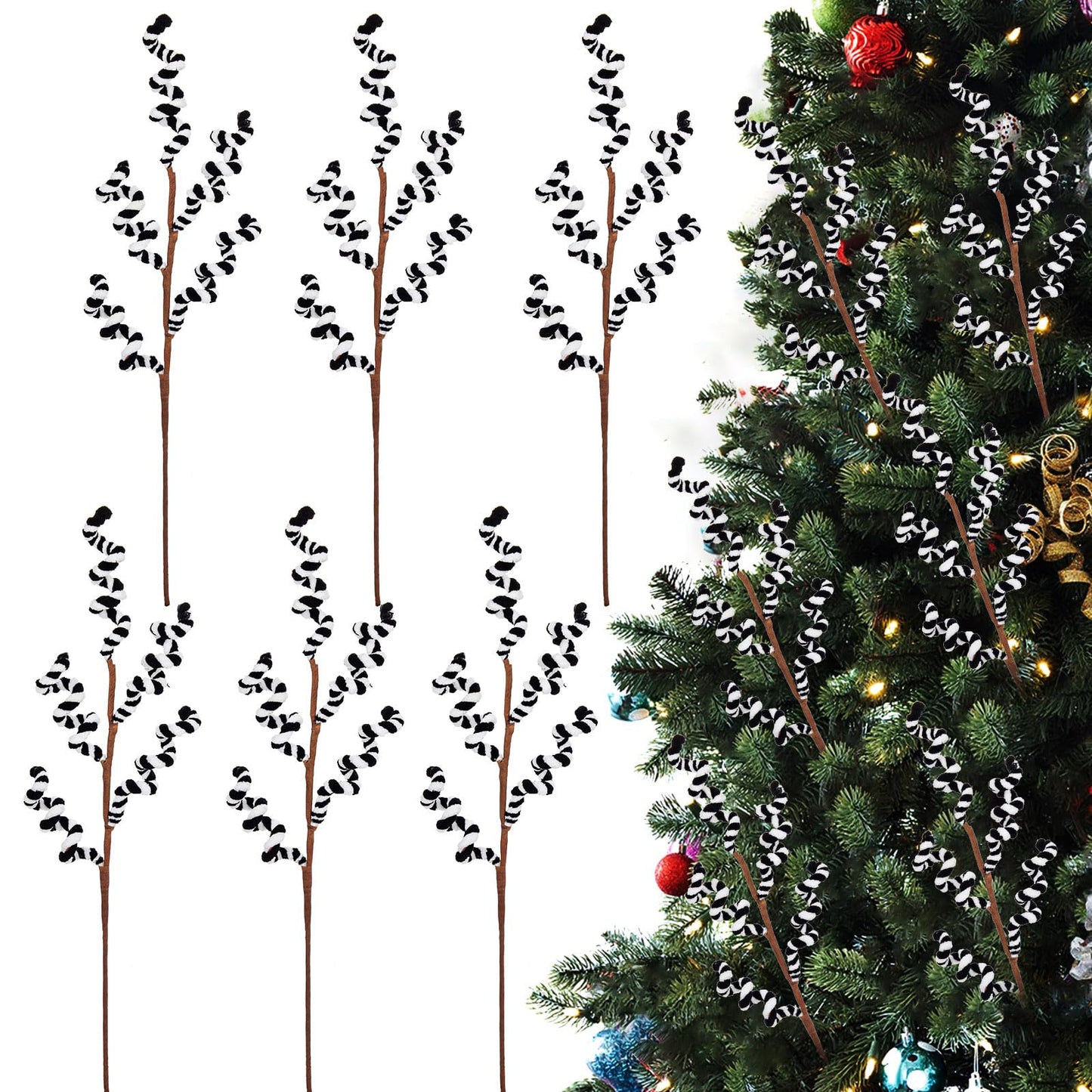 Briful 6 Pack 17.7" Candy Cane Christmas Picks Spray, Black & White Candy Christmas Ornaments Xmas Tree Picks for Holiday Wreath Garland Vase Arrangement Decor
