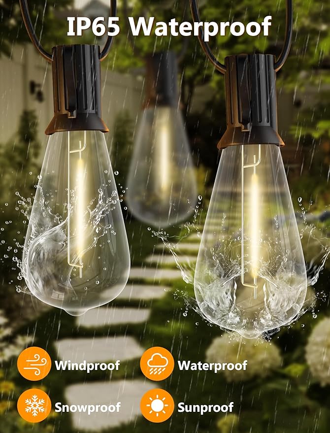 Abeja ST40 45Ft String Light with 30 LED Vintage Light Bulbs(2 Spare), E17 Scoket Base, ST40 LED Patio String Lights UL Listed for Patio Backyard Garden Bistro Porch String Lights, Black