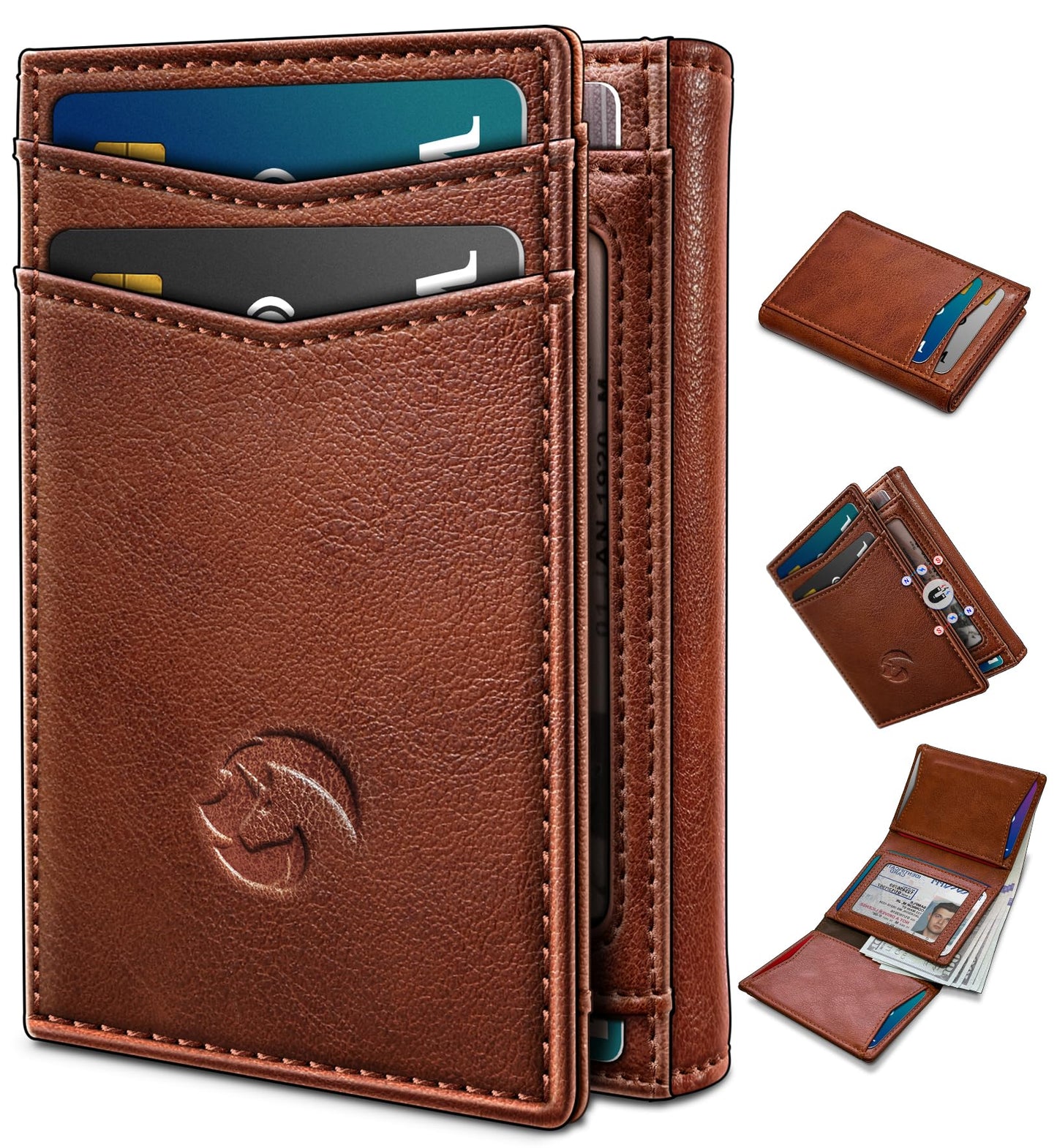 Housmai Trifold Leather Wallet for Men,with Cash Pocket 2 ID Window 14-16 Cards Magnetic Closure Slim Wallet 4.0"*3.1", RFID Blocking Front Pocket Wallet with Gift Box