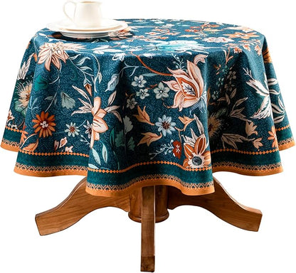 Maison d' Hermine Table Cloth Round Table 100% Cotton 69 Inches Fall Tablecloth Reusable Everyday Use for Thanksgiving Christmas Decorations Dining Farmhouse Party (Luxury Loft - Dark Teal)