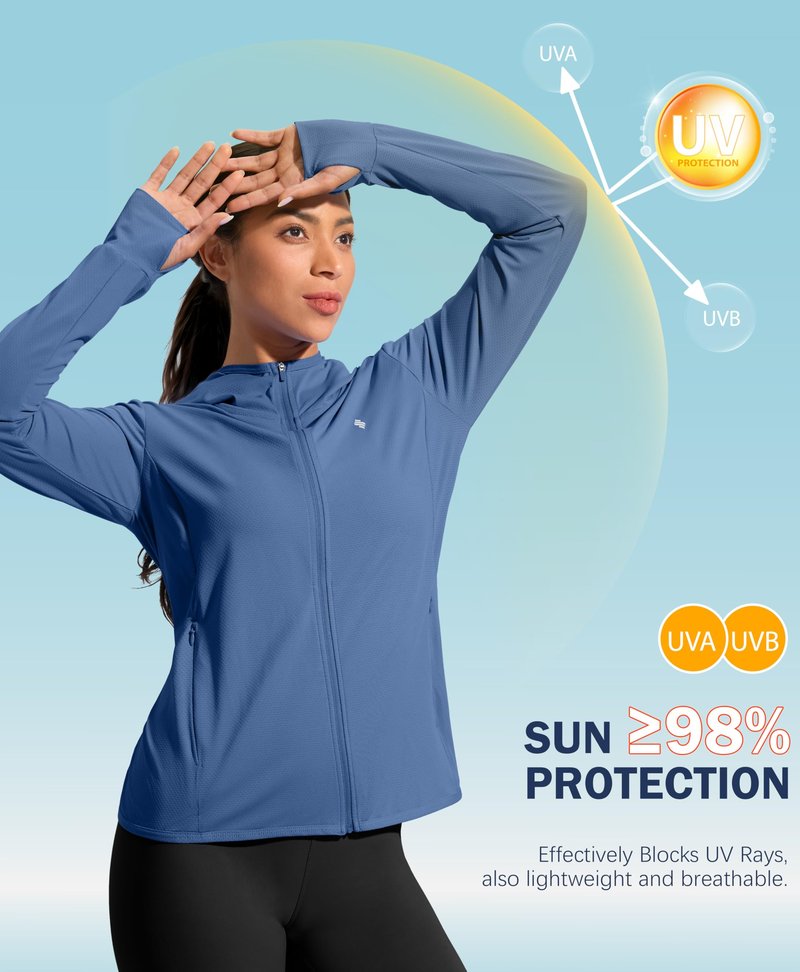 Soothfeel Women's UPF 50+ Sun Protection Hoodie Jacket Lightweight Long Sleeve Sun Shirt for Women with Pocket Hiking Outdoor Dark Blue XS