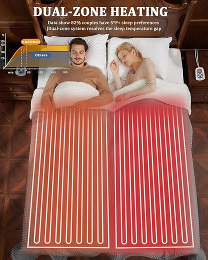 CAROMIO Heated Blanket King Size with LCD Dual Controller, Waffle Weave Fast Heating Electric Blankets, 10 Heat Levels & 1-12H Time Settings, ETL Certified, Machine Washable, Grey, 100" x 90"