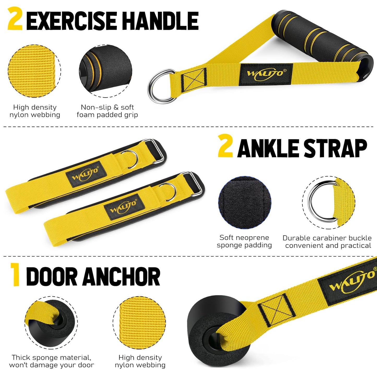 WALITO Resistance Bands Set - Exercise Bands with Handles, Door Anchor, Legs Ankle Straps, for Heavy Resistance Training, Physical Therapy, Muscle Training, Yoga, Home Workouts, Gym