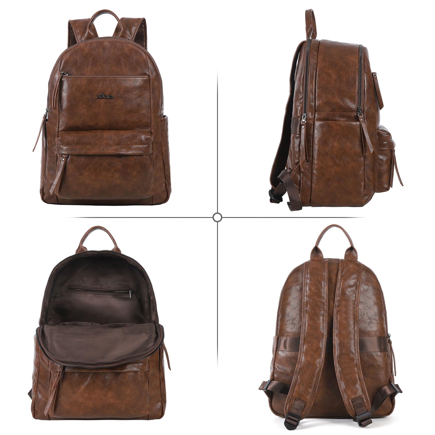 ZOCAI Large Leather Backpack Purse for Women – Vegan Retro Leather Travel Backpack for Women with Compartment, Multiple Pockets Roomy Large Capacity Daypack for Work Traveling.