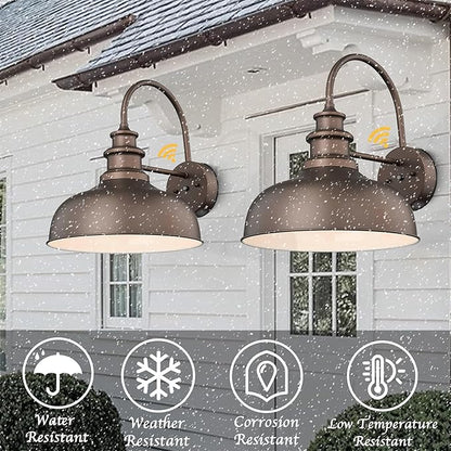 Bestshared Dusk to Dawn Gooseneck Barn Lights 16 Inch Dome Anti-Rust Farmhouse Outdoor Wall Sconce Outside Wall Mount Lighting Fixture Front Door Lantern Lamp for Patio(ORB+White,16” Dome-2Pack)