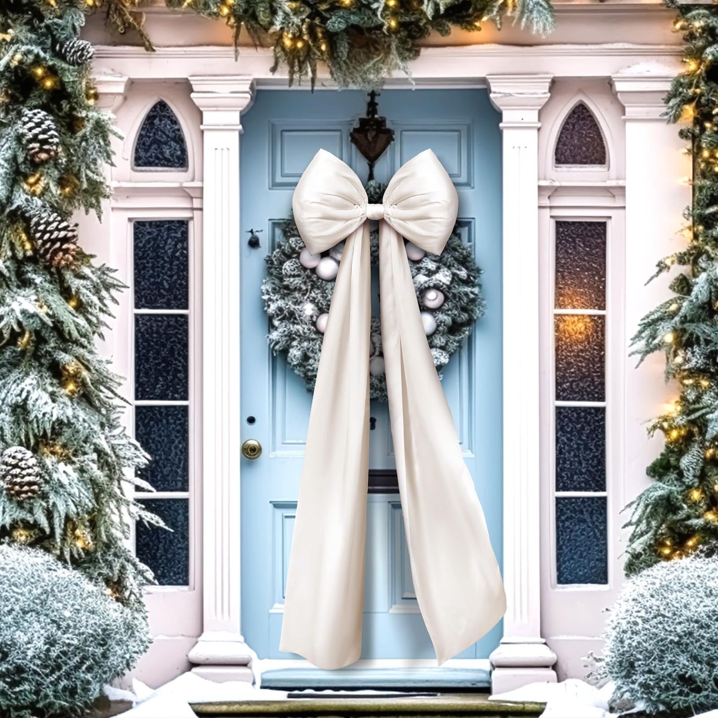 Daifunli 20 x 47 Inches Extra Large Satin Bows Decorations Giant Bow with Long Ribbon for Home Wedding Birthday Wall Engagement Party Backdrop Christmas Tree Topper Decor(Champagne Gold)
