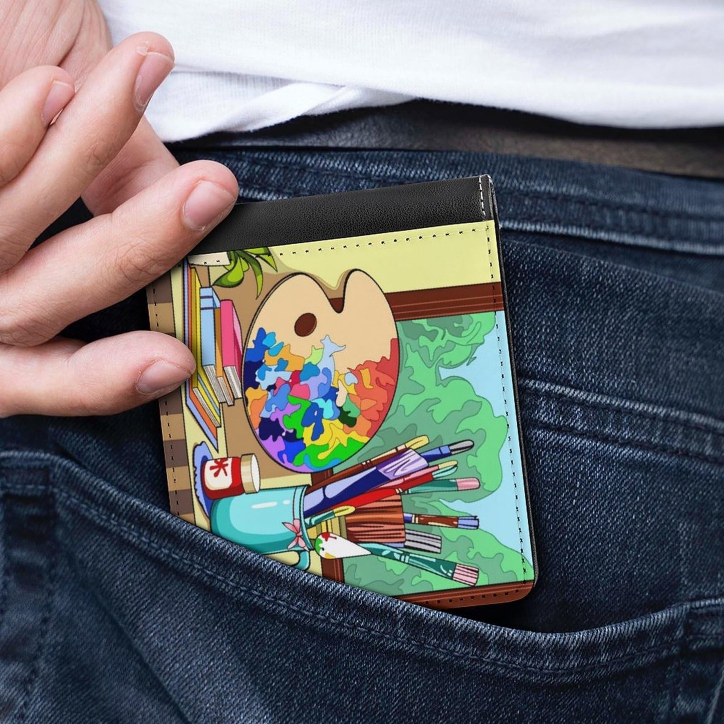 AGJFHNGBI Palette Paintbrushes Leather Wallet for Men Women, Slim Bifold Card Holder Wallet with 8 Card Slots, Minimalist Pocket Wallet for Travel Shopping