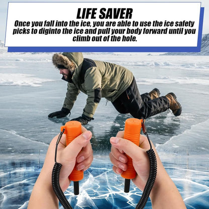 Retractable Ice Awls with Cleats & Whistle - 4 Pcs Winter Fishing Safety Picks | Non-Slip Gripper Spikes