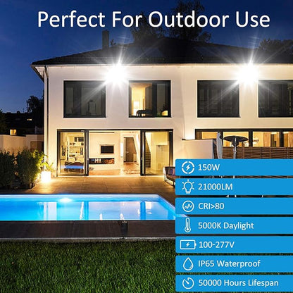 150W LED Outdoor Flood Light, 5000K Daylight 21000Lms AC100-277V 1/2" Adjustable Knuckle Mount,ETL Listed IP65 Waterproof Switch Control floodlight for Yard Garage