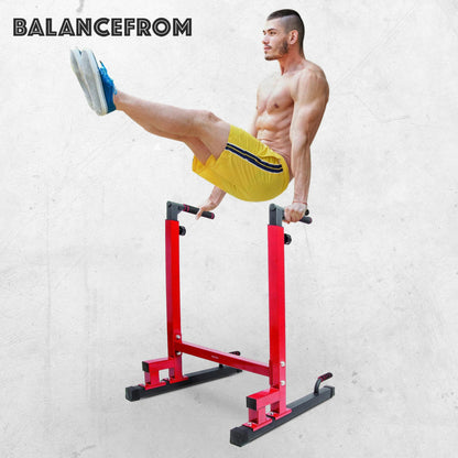 BalanceFrom Steel Frame Dip Station with Adjustable Height, 500 Pound Weight Capacity – Upper Body Workout Home Gym Equipment for Triceps, Push & Pull Ups, Leg Raises, and Bench Press