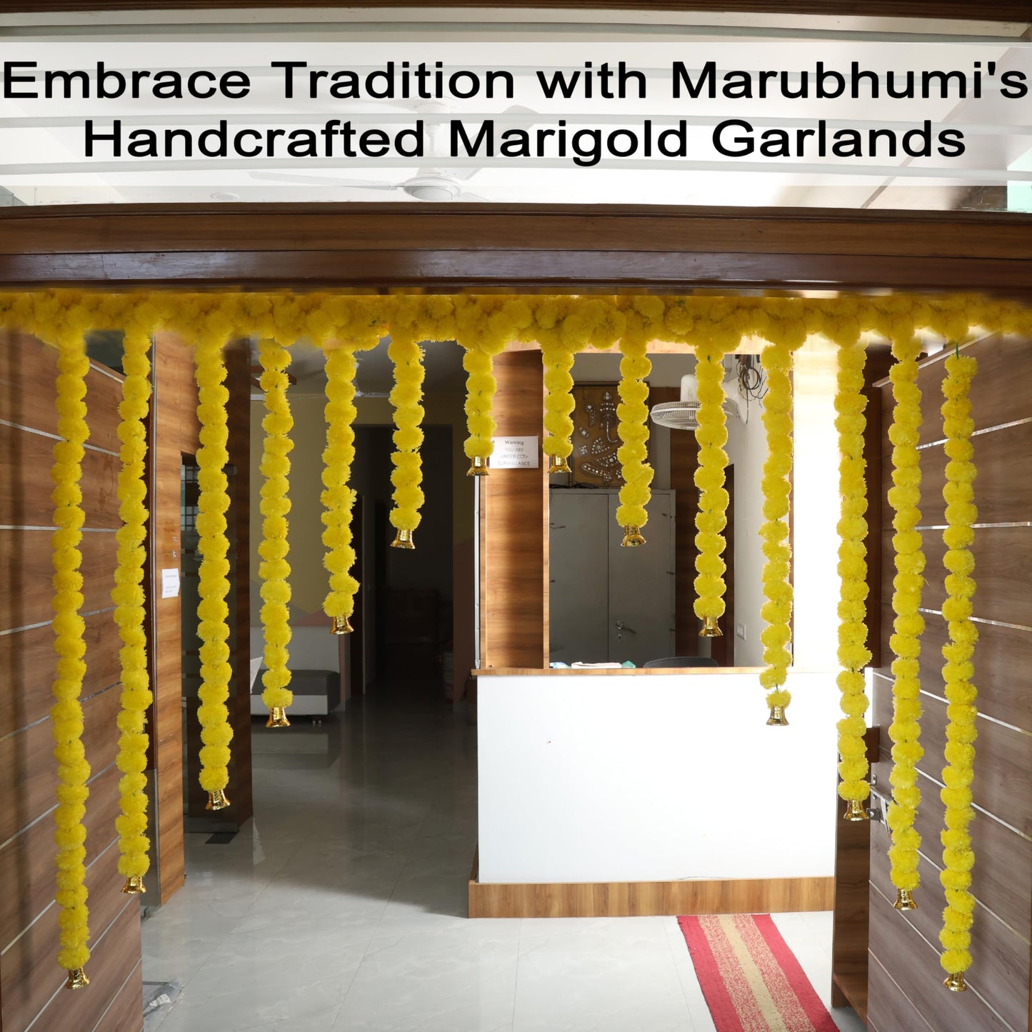 Marubhumi 5 PC 4.5 Feet Artificial Marigold Flower Garland with Bells for Diwali, Wedding, Home & Festival Decoration (Yellow)