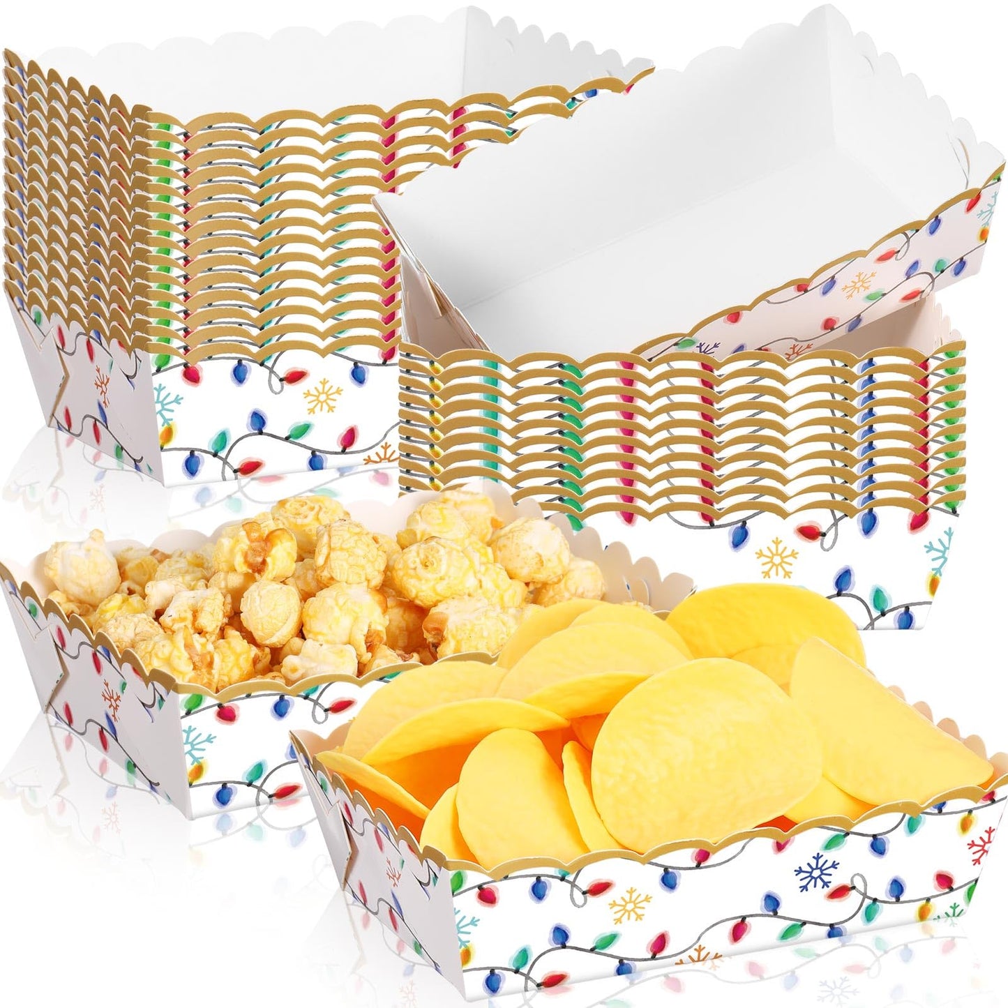 Dunzoom 60 Pcs Christmas Paper Plates Food Trays Plaid Light Nutcracker Gingerbread Christmas Movie Snack Tray Disposable Xmas Paper Boat Bowl for Nacho Popcorn Holiday Party Supplies(Bright)