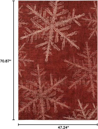 Lahome Snowflake Christmas Area Rugs, 4x6 Indoor Christmas Rug for Bedroom Non Slip Washable Living Room Rugs Holiday Decor Soft Red Rug Throw Carpet for Entryway Kitchen Dining Room(4'x 6',Red)