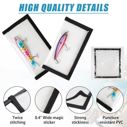 Fishing Lure Wraps for Fishing Rod with Velcro 4 Packs Bait Storage Covers Clear PVC Lure Protector Medium Large Sizes (M+L-BLACK-4PCS)