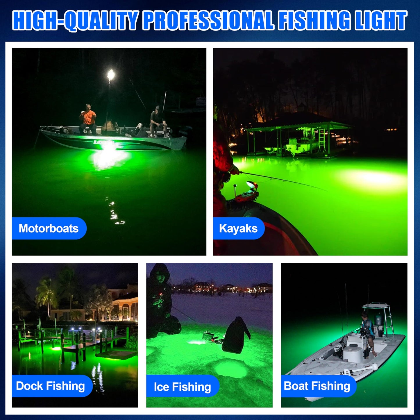 Underwater Fishing Light 1600 Lumens 10.8W 12/24V Submersible Fishing Bait Finder 180 LED Deep Drop Night Fishing Light with 20 FT Cord for Shrimp Squid Fish Crowds