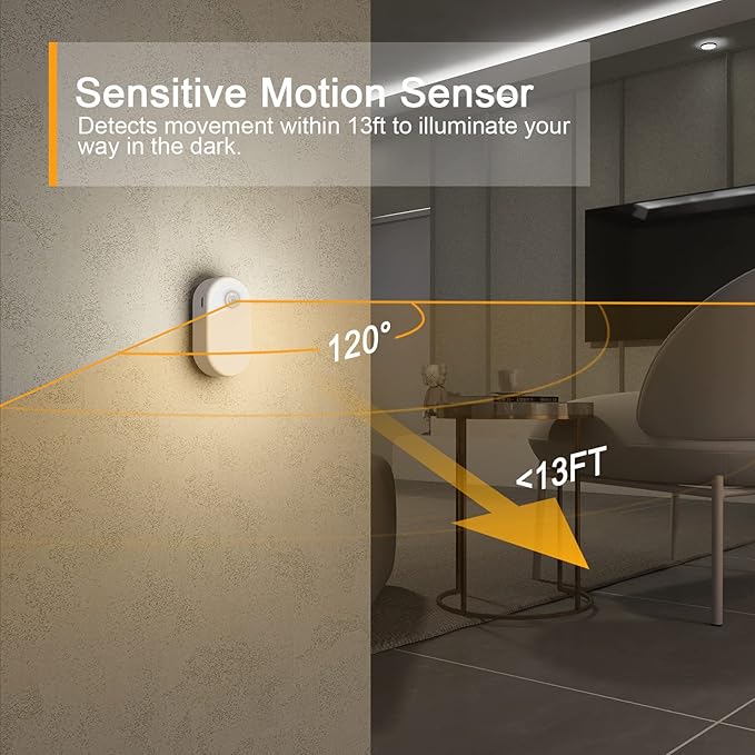 Lyridz Rechargeable Motion Sensor Night Light, Cool White LED Stick-on Closet Light with Dusk to Dawn Sensor, 1-20LM Stepless Adjustable Brightness for Bedroom, Wall, Kitchen, Stairs, Hallway, 2-Pack
