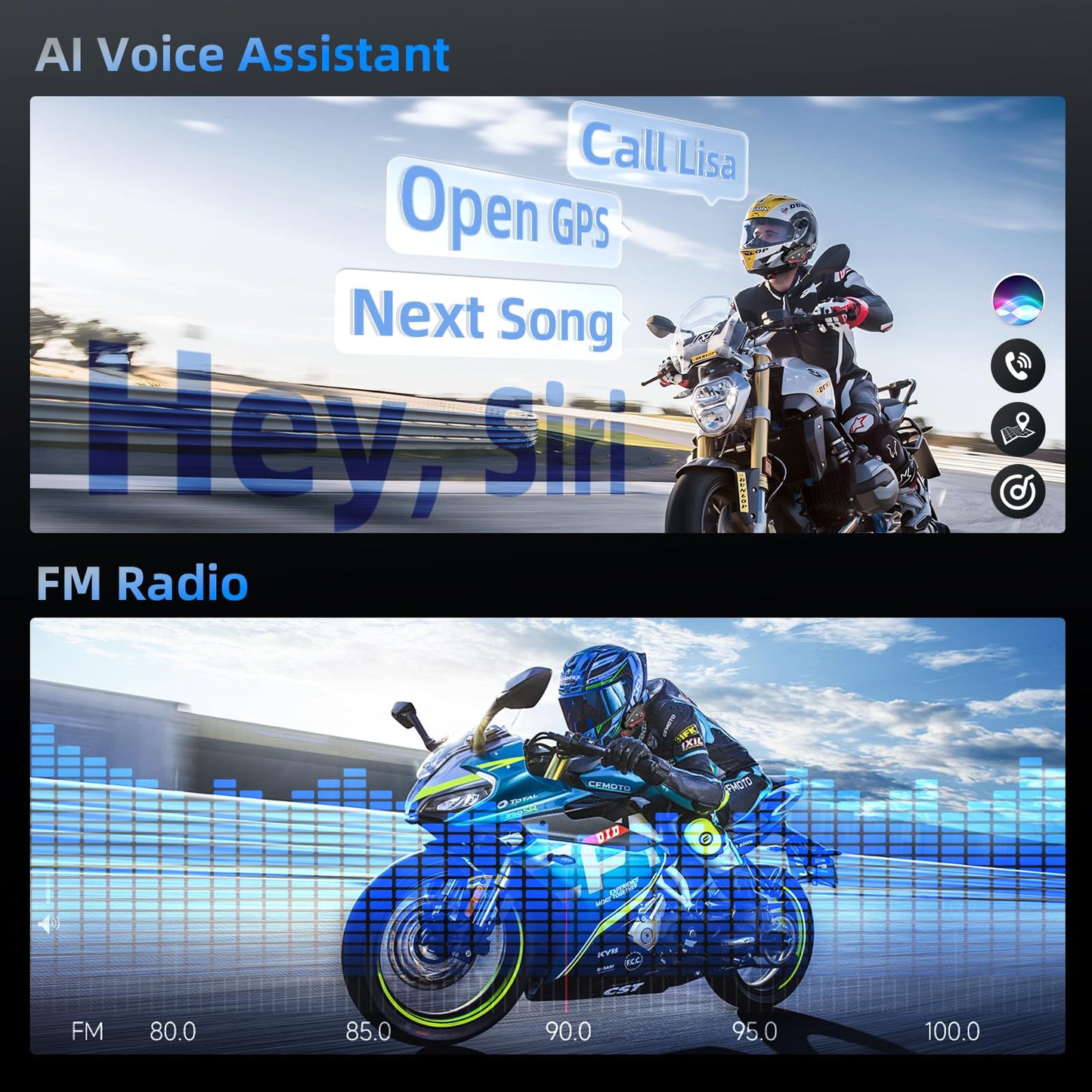 Motorcycle Intercom Headset, Moman H2E Eagle-Like Communication System with Dual Chips for Audio Multitasking HiFi Sound/Music Sharing/FM/AI Voice (2Pack), Motorcycle-Intercom-Helmet-Headset-Headphone