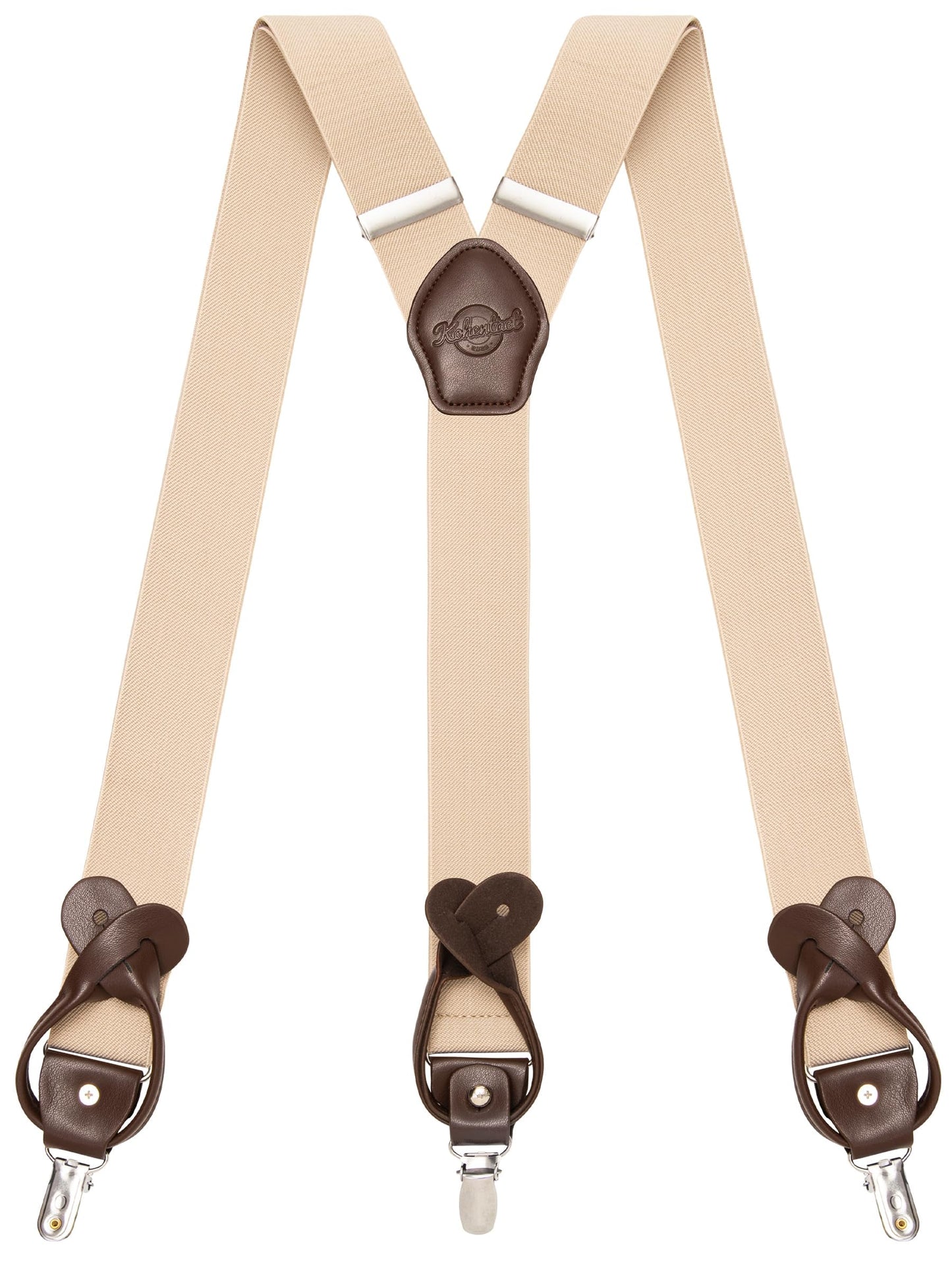 Kohentact Suspenders for Men Fully Adjustable 1.4in Y-Back Convertible End with Clips + 6 Buttons