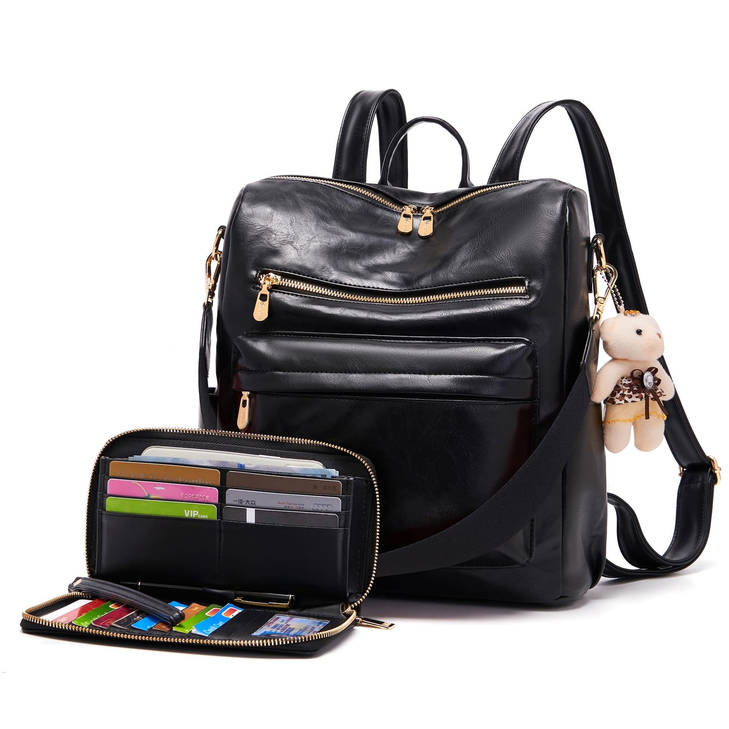 Soperwillton Women Backpack Purse Multipurpose Design Handbags Shoulder Bag PU Leather Travel bag Backpack Set 2pcs