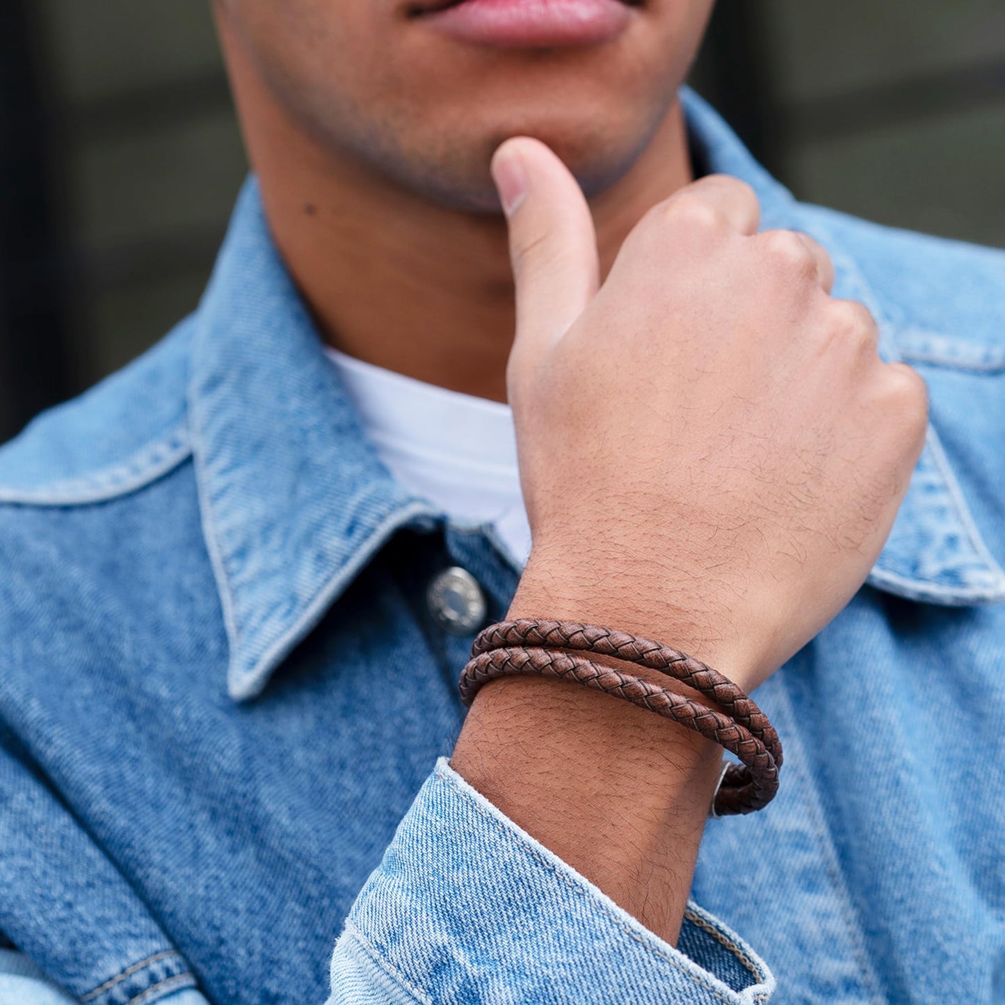RTZN Brown Leather Bracelet for Men Premium Artisan Handcrafted Double Strand Braided Mens Bracelet (Small)