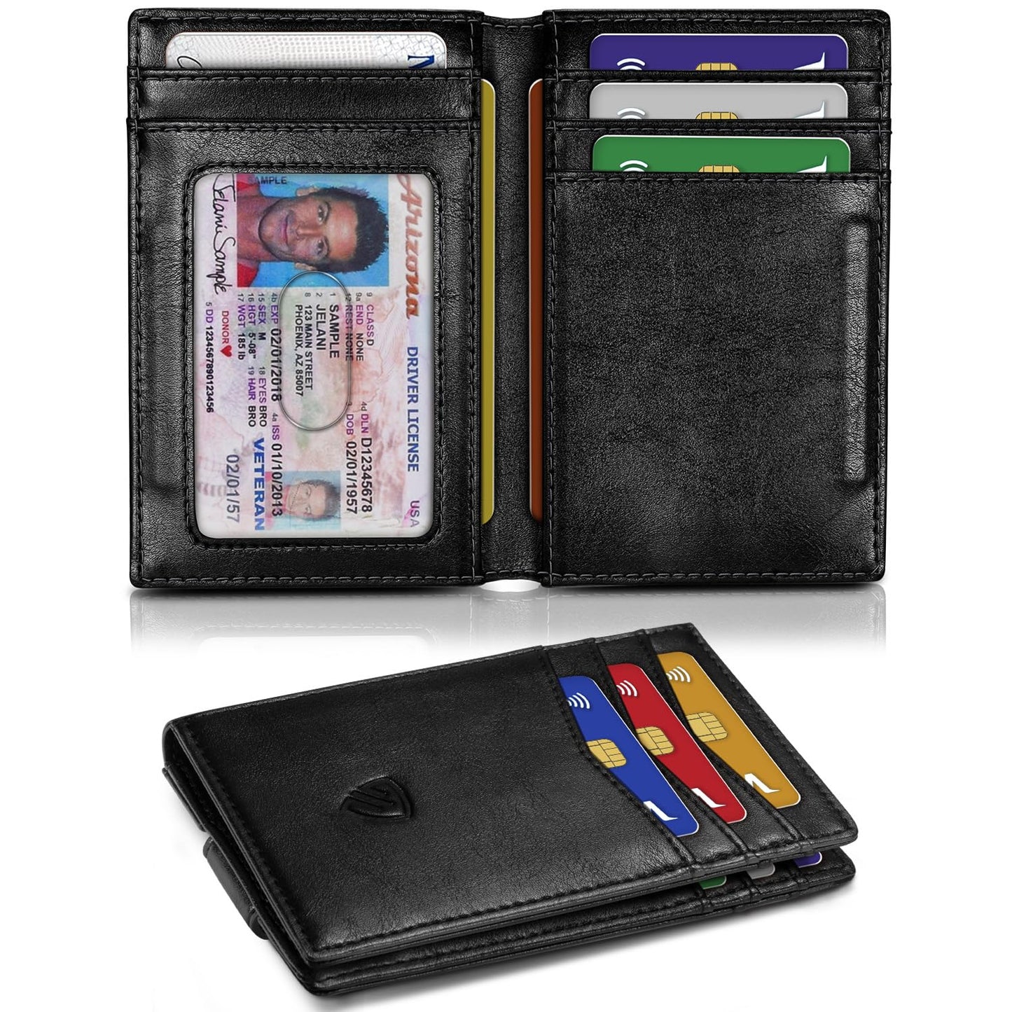 RUNBOX Magnetic Closure Slim Wallet for Men, Leather Front Pocket Wallet Holds 12 Cards, Rfid Blocking Card Wallet with Money Clip, Gifts for men