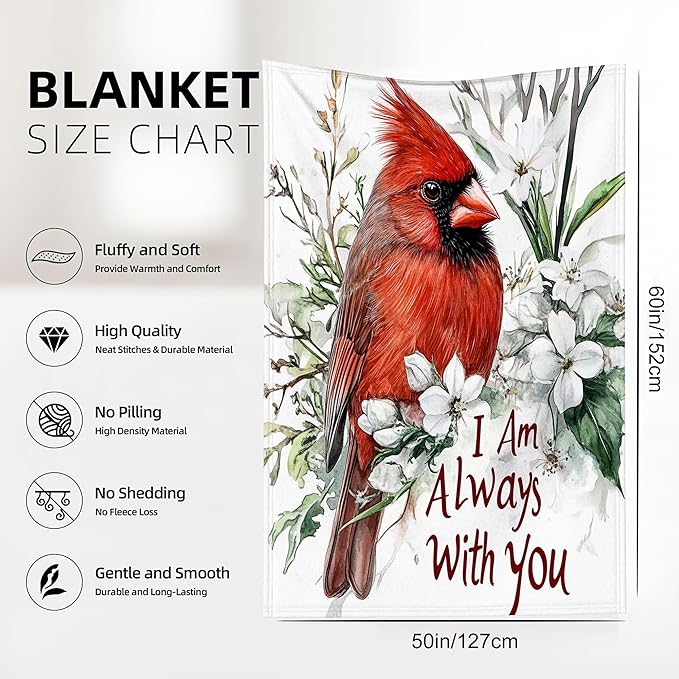 Throw Blanket, Red Cardinal Throw Blankets for Adult Kids Boys Girls, Flowers Decor Gifts for Home Bed Couch 50x60 Inches