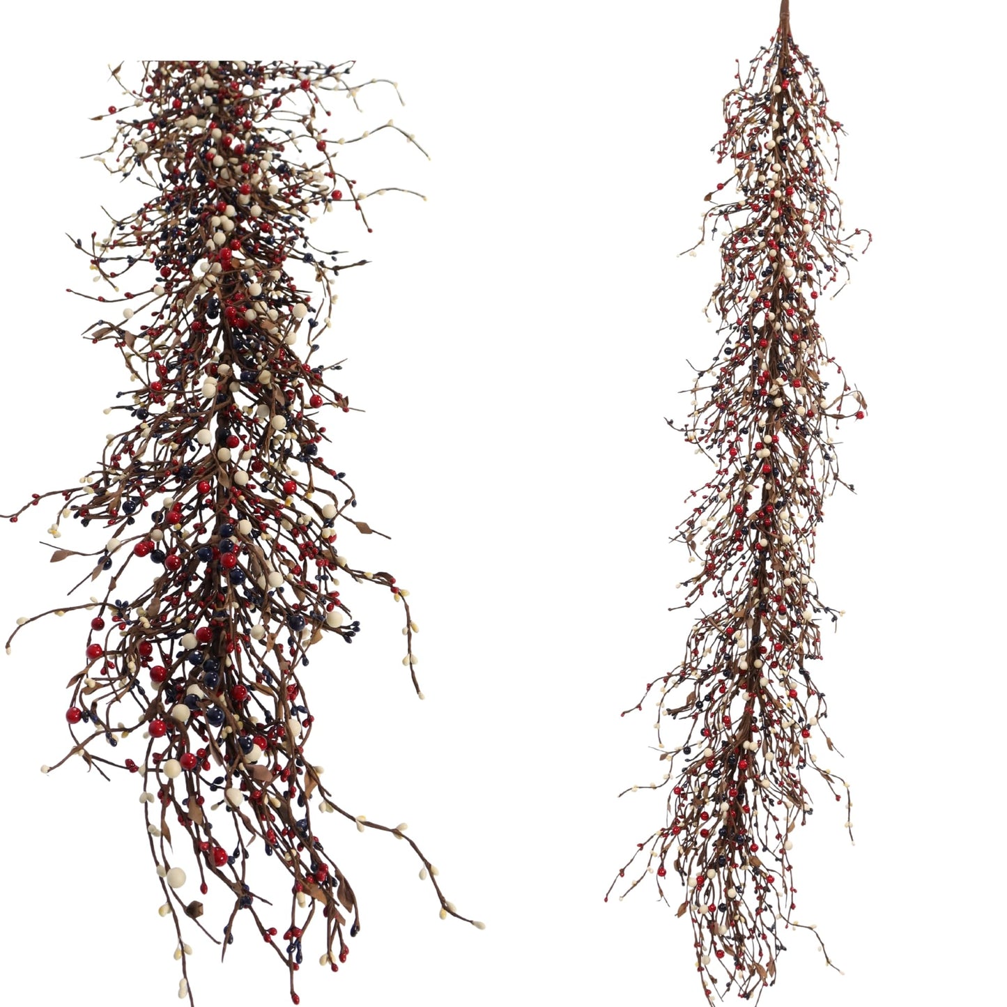 Quixem 5FT (60 in) Patriotic Red White & Blue Pip Berry Garland for Mantel & Table Decor, Americana Farmhouse Decor for 4th of July & Memorial Day, Rustic Flexible Wired Vine, Precise Length