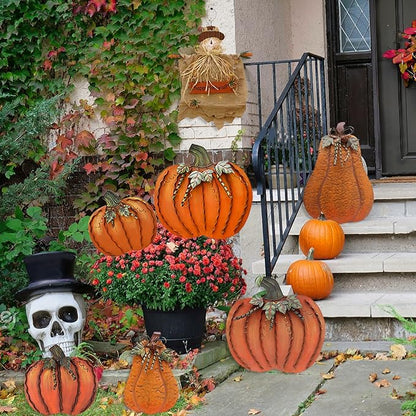 Metal Pumpkin Stakes Yard Signs Fall Decor Decorative Garden Stake Lawn Pumpkins Ornaments Outdoor Autumn Decoration for Harvest Halloween Thanksgiving (26" H Orange x2)