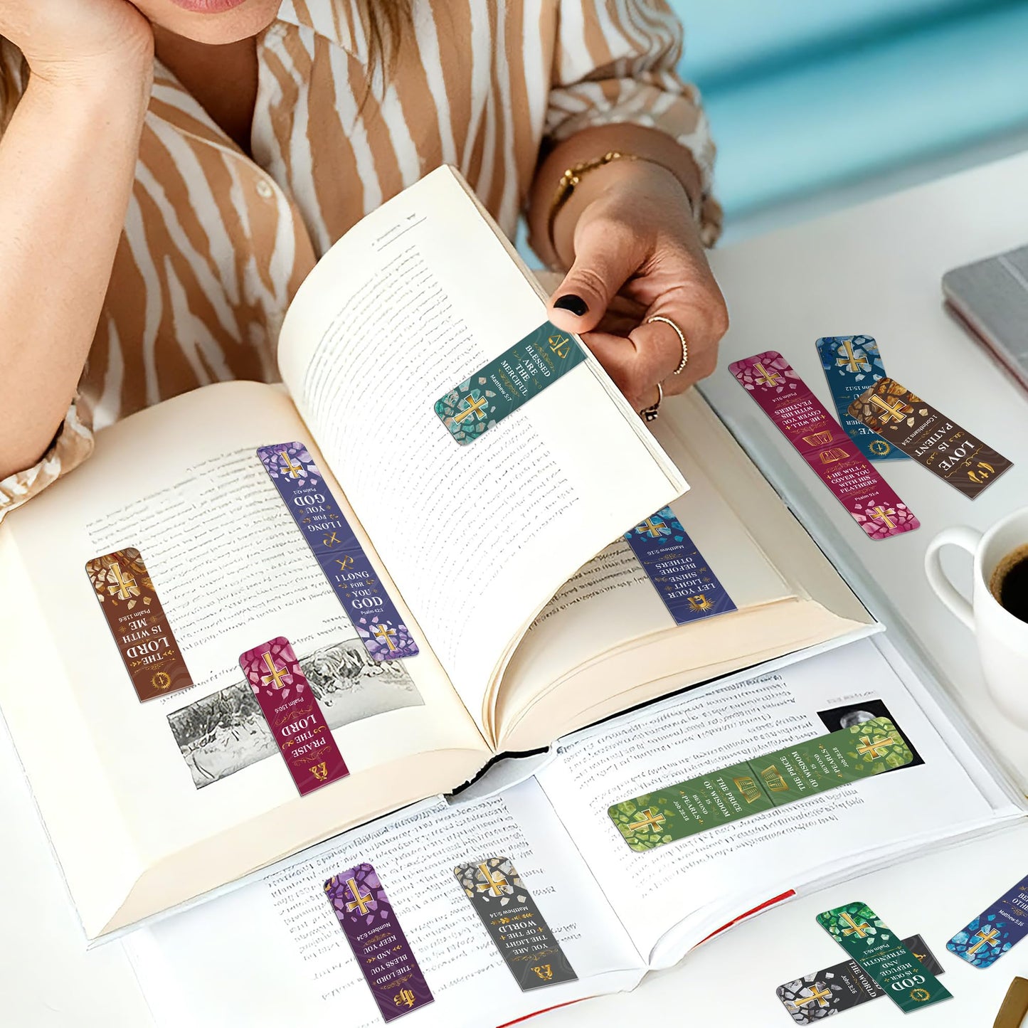 96Pack Magnetic Bookmarks Bible Bookmark Christian Bookmarks Bulk Book Marks for Reading Women Men Adults Kids Book Lovers Gifts, Cute Personalized Religious Magnet Bookmark Clips (Christian)