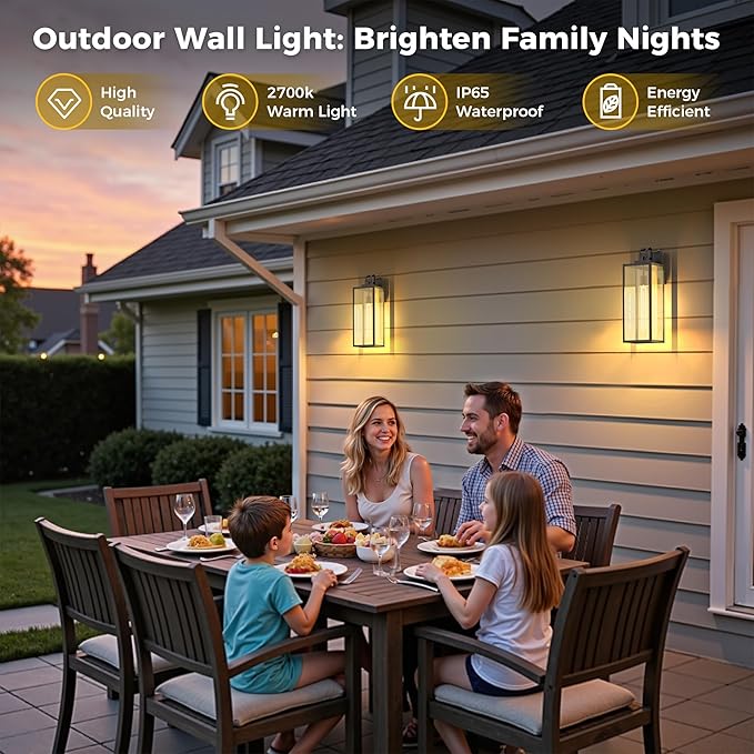 L LOHAS LED 2 Pack 18 Inch Large Size Dusk to Dawn Outdoor Light Fixture, Matte Black Waterproof Anti-Rust Porch Lights Ourdoor, Exterior Lighting Fixtures for Porch, Doorway, Garage, ETL Listed