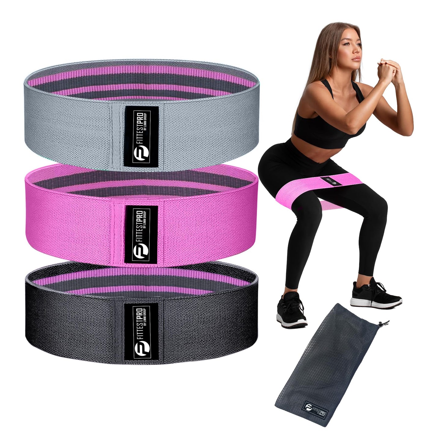 Fittest Pro by Limm Resistance Bands for Legs and Butt, Fabric Exercise Loop Bands Yoga, Pilates, Rehab, Fitness and Home Workout, Strength Bands for Booty