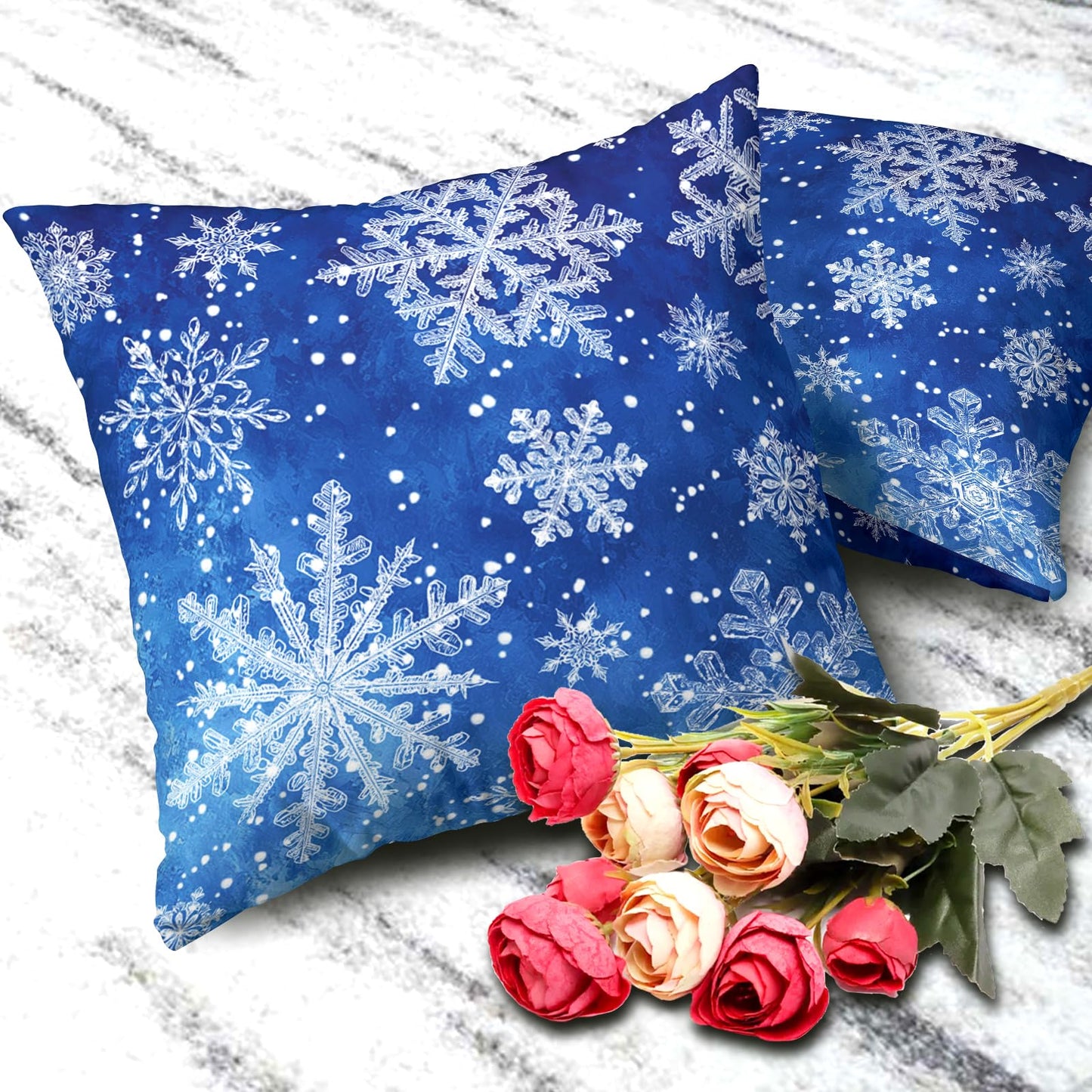 Wnoesat Winter Blue Snowflake Throw Pillow Covers 18x18 Set of 2 Merry Christmas Snowflakes Decorative Pillow Cases Xmas Holiday Outdoor Pillowcase for Farmhouse Living Room Decor