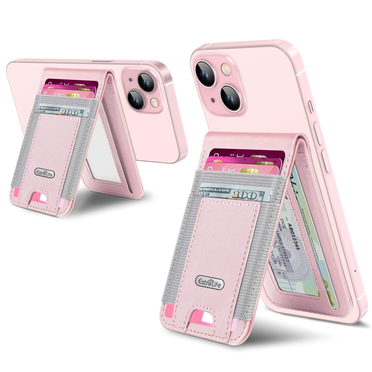 For Magsafe Wallet Stand, Strongest Magnetic Wallet for iPhone 17/16/15/14/13/12 Series, Adjustable Stand, ID Window, 4 Card Slots, 10 Cards Holder, Vegan Leather, RFID Blocking, Pink