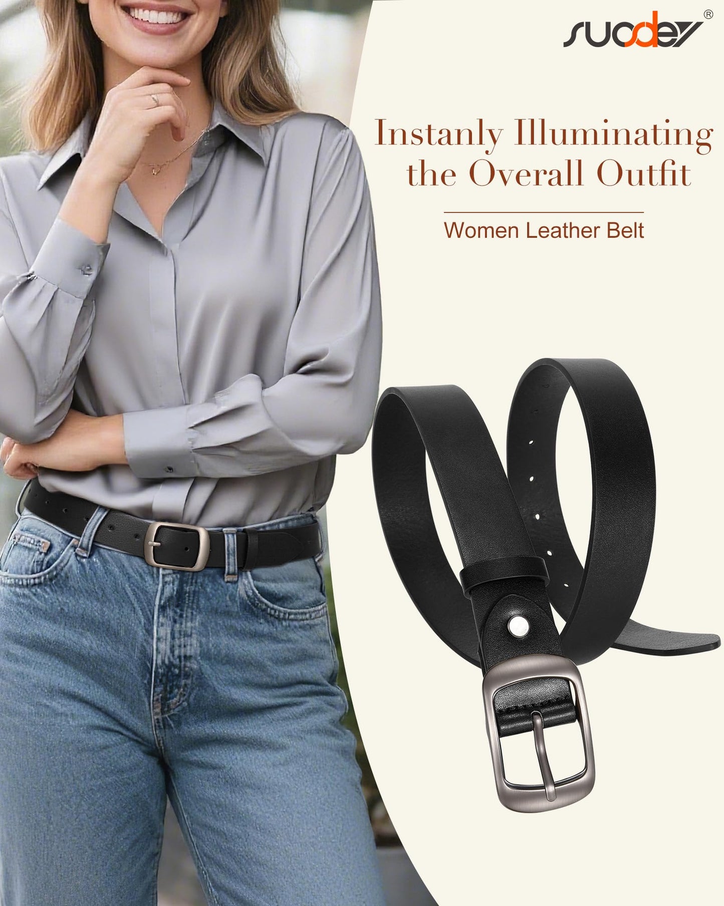SUOSDEY 2 Pack Womens Genuine Leather Belts, Waist Belt with Pin Buckle for Jeans Pants,black and coffee,width 1.3'',X-Large: fits waist from 43''-46''