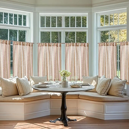 jinchan Colorful Striped Linen Kitchen Curtains 36 Inch Christmas Tier Curtains Farmhouse Modern Cafe Small Window Treatments Light Filtering Rod Pocket for Living Room Bathroom 2 Panels Multi Red