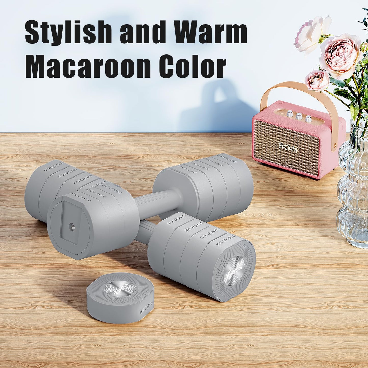 MERACH Dumbbell Set of 2, Adjustable Weight, Anti-slip Handle, Macaron Colors, Each 2.2/4.4/6.6/8.8 lbs, 4 in 1 Hand Weights for Women at Home