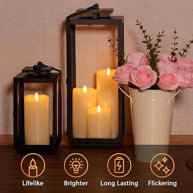 Outdoor Flameless Candles with Remote Timer - Waterproof Realistic Tall Flickering LED Electric Battery Operated Fake Candle for Holiday Home Wedding Fireplace Decor - Ivory White 2 Pack (8"8")