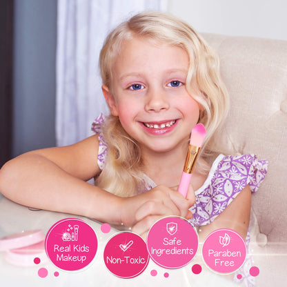 Kids Real Makeup Kit for Girls with Pink Unicorn Purse, Non Toxic Washable Make Up - Unicorn Toys for Toddler & Birthday Gifts for Girl Ages 3 4 5 6 7 8 9 10 Years Old - Pretend Play Vanity Set