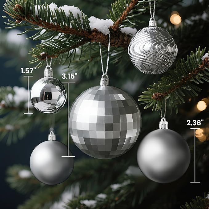 Annecy Christmas Tree Ornaments - 36 PCS Shatterproof Christmas Ball Ornaments Set for Holiday, Wreath & Party Decorations (Multi-Size, Silver)