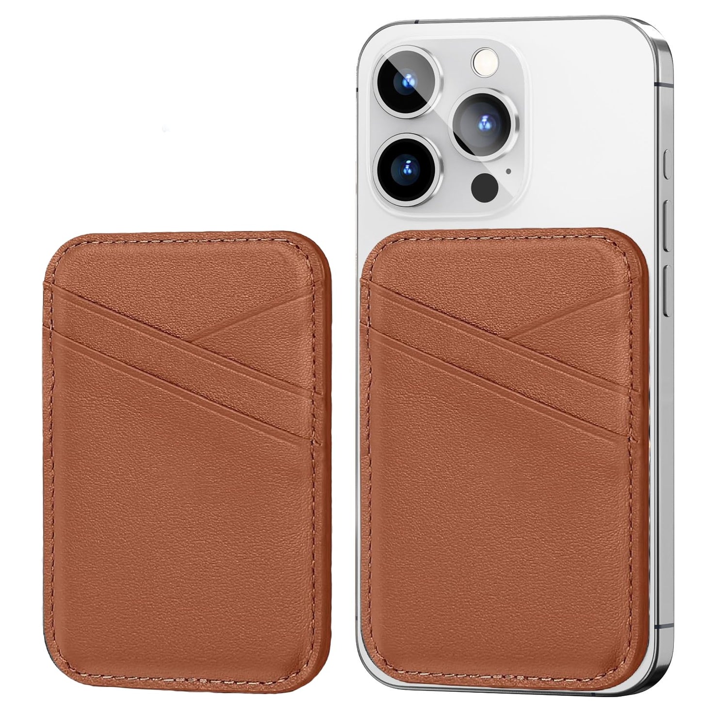 Miroddi Genuine Leather Magnetic Wallet Card Holder for iPhone 17/16/15/14/13/12 Series, 0.12” Ultra-Thin Magnetic Phone Wallet, 3 Card Slots, Fits 3 Cards, RFID Blocking, Brown