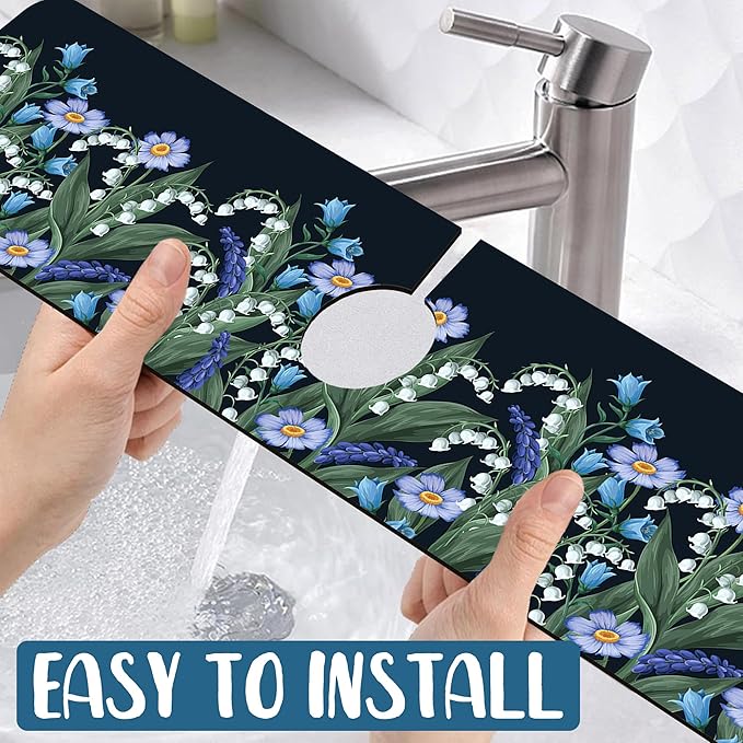 Blooming Lilies Sink Splash Guard Valley Lilies Flowers Faucet Absorbing Mat